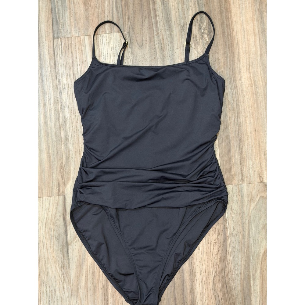 La Blanca Island Goddess One Piece Swimsuit Black Square Neck 14 Classy Slimming - Picture 12 of 13